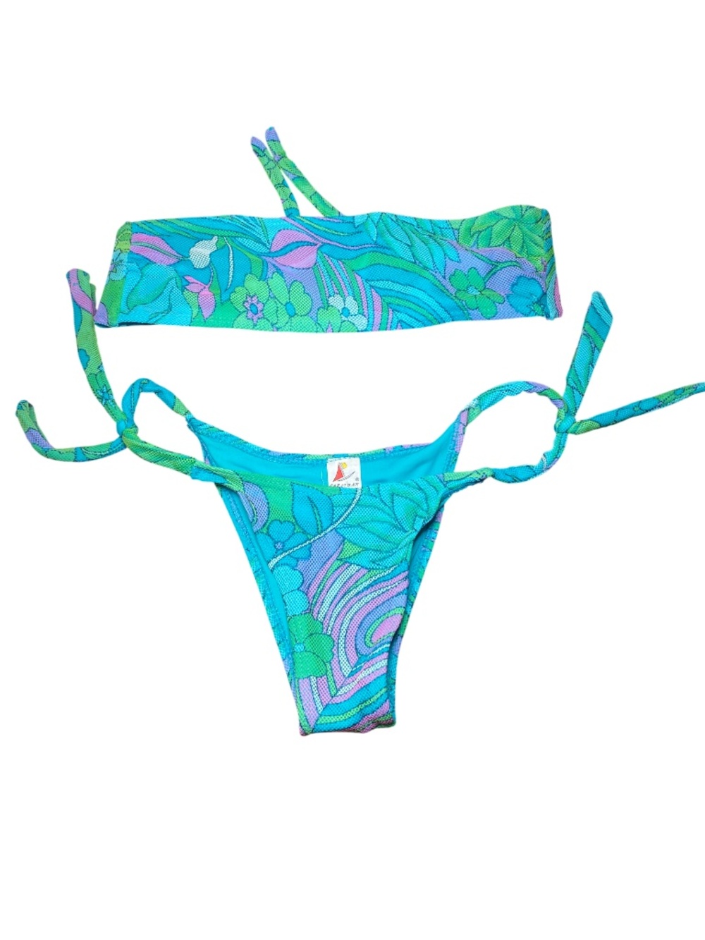 Carliman Rio Vintage Brazilian Bikini Set Psychedelic Floral Mesh Size S